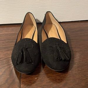 Womens black flats with tassel